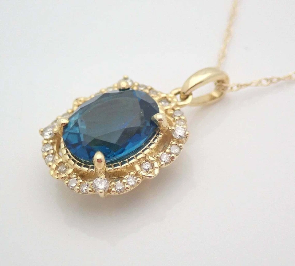 3Ct Oval Cut Simulated London Blue Topaz Pendant Chain In 14k Yellow Gold Plated - Image 2 of 4