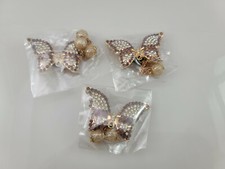 Lot of 3 Gold Butterfly Rhinestones 2 1/8"W Luxury Metal Shoe Charms