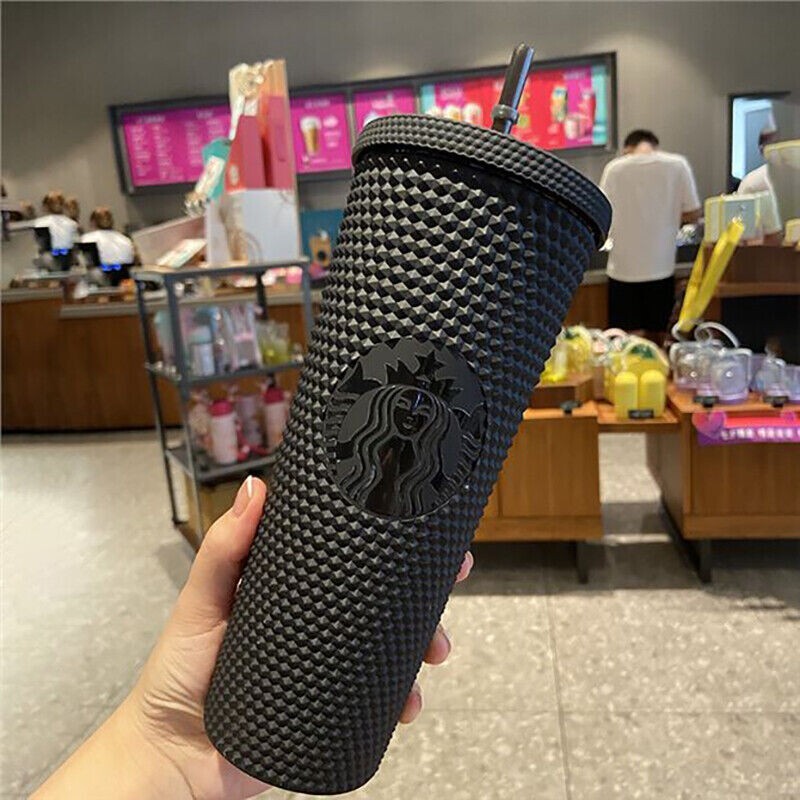 Starbucks Black Matte Diamond Studded Tumbler Cold Drink Cup 24oz Gift Real  shot | eBay