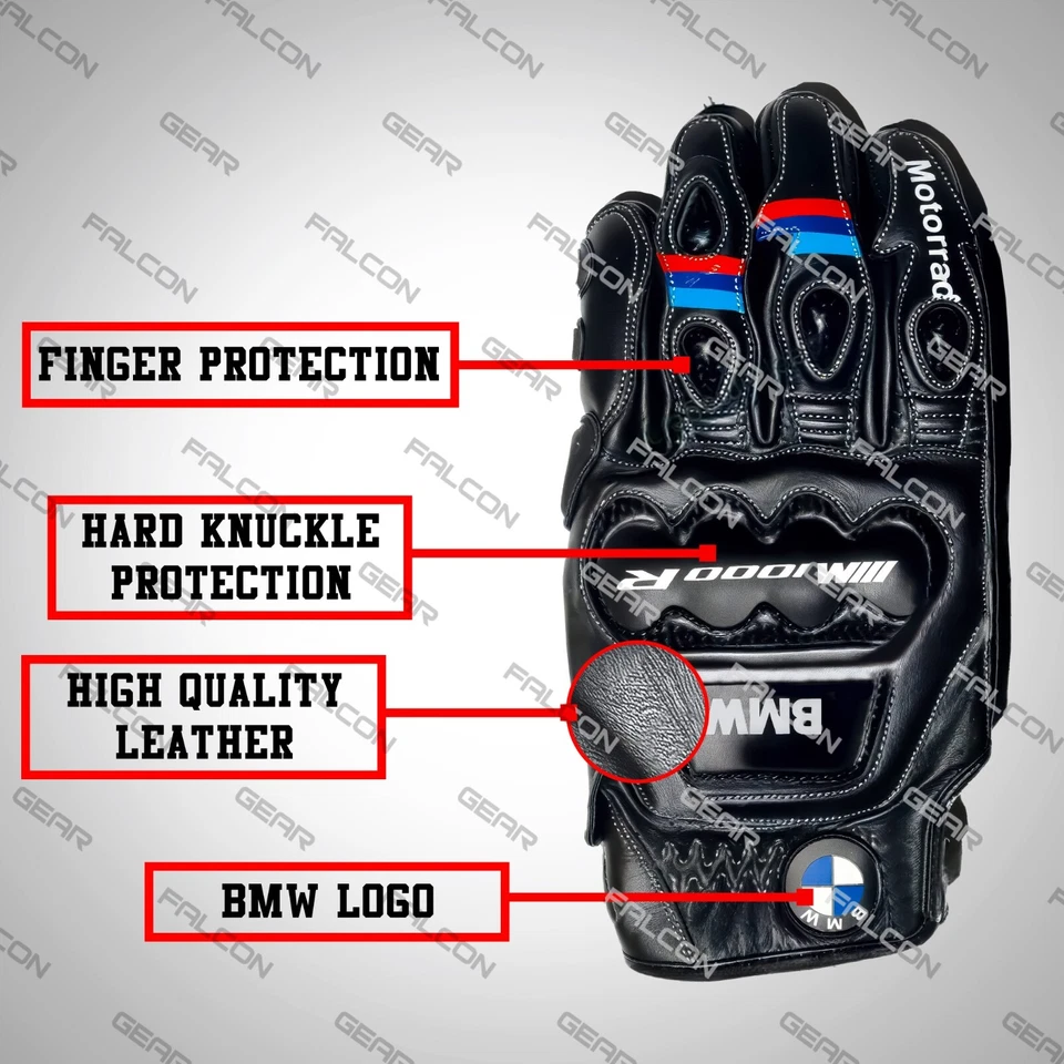 Luvas de couro de corrida de motocicleta M1000R BMW Motorrad, luva de corrida de motocicleta BMW - Imagem 4 de 4