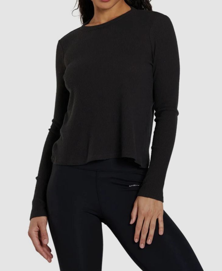 $78 Spiritual Gangster Women's Black Twist Long Sleeve Ballet Rib Top Size L