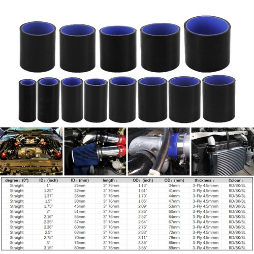 Universal 76mm Length 25mm ID 3-Ply Reinforced Straight Coupler Silicone Hose - Picture 6 of 15