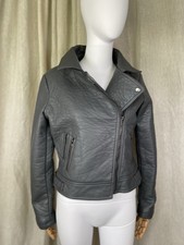 Label Lab Charcoal Grey Bubble Textured Faux Leather Jacket Uk 12
