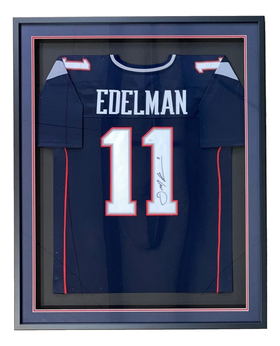 Julian Edelman Signed Framed Custom Blue Pro Style Football Jersey
