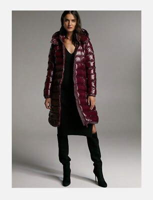 aritzia babaton xxs hudson long down puffer coat red burgundy wine glossy vinyl
