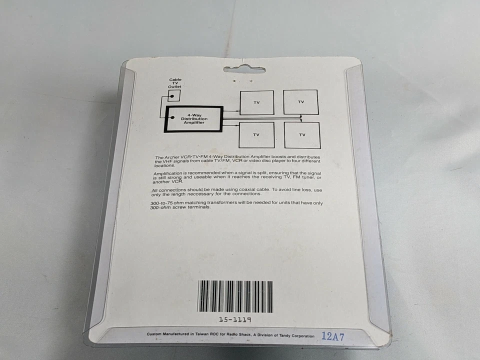 NEW RADIO SHACK, 4-WAY AMPLIFIER, # 15-1119, 50-400MHz, VCR/VHF/CATV/FM, ARCHER - Image 3 of 3