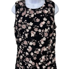 Karl Lagerfeld Womens Floral Dress Size 6 Black Pink Flower Applique Sleeveless