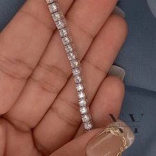7" inch Long Tennis Bracelet Solid 14K White Gold 6 Carat Round Cut For Women