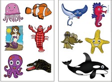 Premium Ocean Animal Under the Sea Temporary Tattoos: Killer Whale, Mermaid