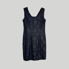 vintage lace 80s romantic goth office siren little black pencil dress Panache 10