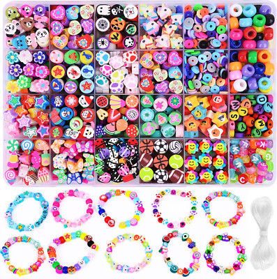 1000PCS Polymer Clay Beads Bracelet Making Kit, 24 Style Cute Fun Beads Fruit Fl