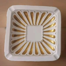 VINTAGE ASHTRAY MCM CERAMIC GOLD, WHITE  SQUARE 7" HOLLYWOOD REGENCY ITALY