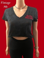 Vintage Harley Davidson TShirt Cropped Tee Semi Sheer Made In USA Blue 90s L