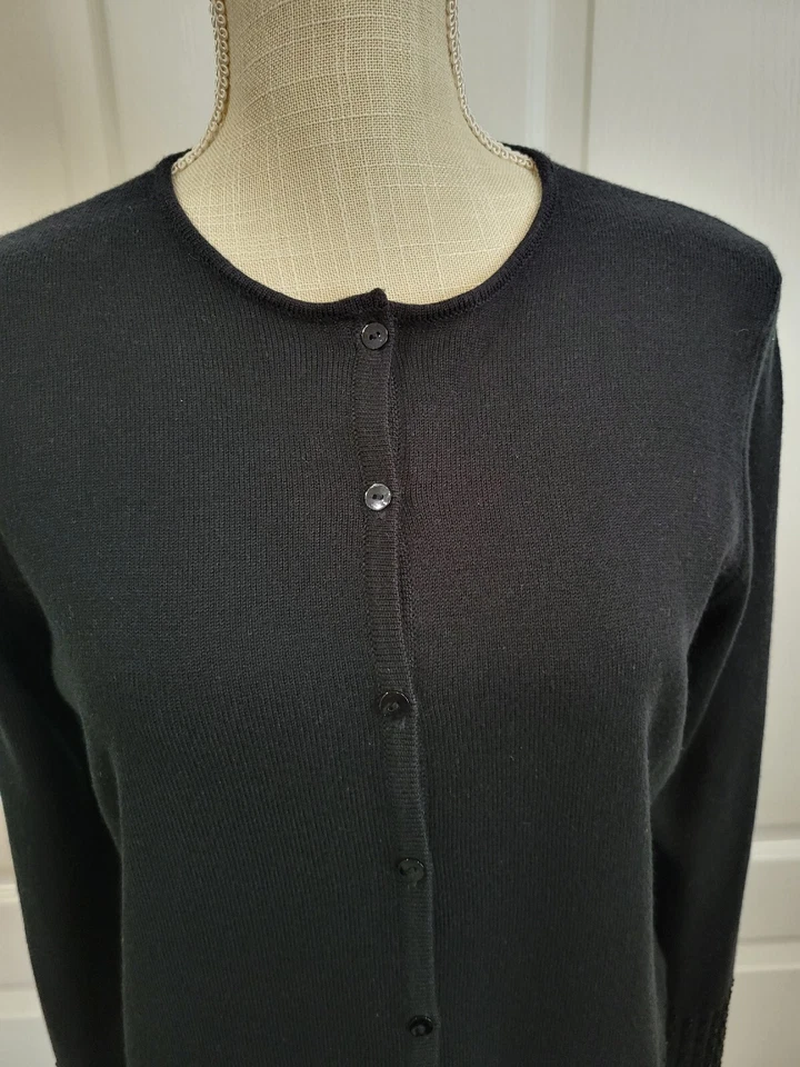 Cárdigan suéter negro Rena Rowan para mujer talla pequeña brilla en la parte inferior vintage Foto 3 de 4