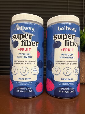 2 Bellway SUPER FIBER + Fruit Psyllium Husk Prebiotic MIXED BERRY 7.7 Oz 12/26