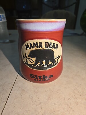 Agiftcorp MAMA BEAR From Sitka ALASKA Heavy Large Stoneware Mug Red Gift