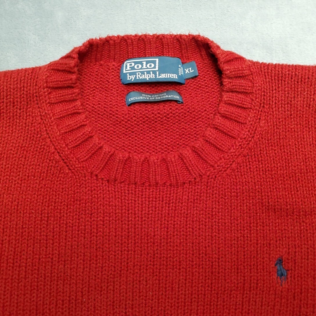 Polo Ralph Lauren maglione uomo extra large rosso maglia manica lunga 100% cotone pony