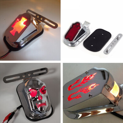 Chrome Tombstone Skull Flame Maltese Cross Brake Tail Light Signal For Harley