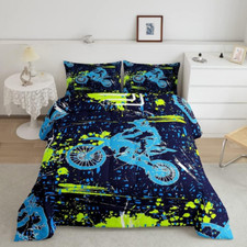 Dirt Bike Kids Comforter Set Extreme Sports Bedding Set for Boys Girls Decor Rac