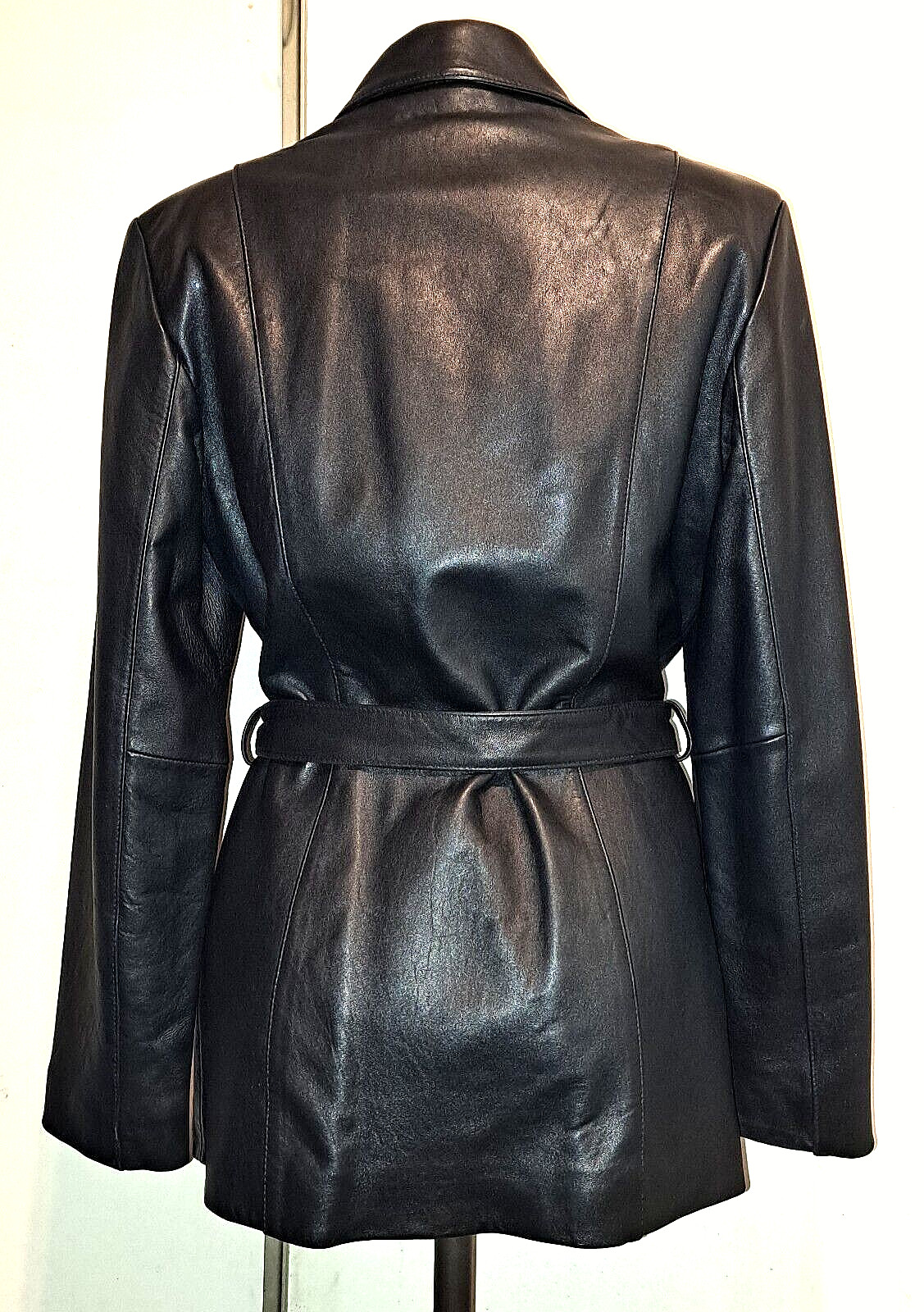 NEW STONE MOUNTAIN LAMB SKIN LEATHER MEDIUM BLACK JACKET BELT HIP LENGTH WOMEN