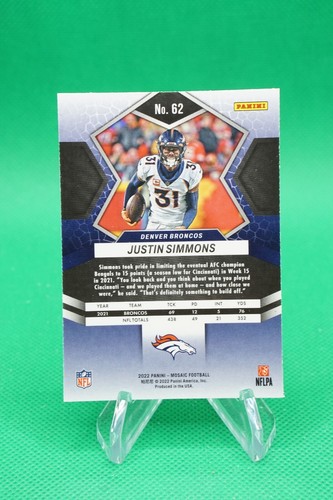 (2 Cards) 2022 Mosaic Base #62 Justin Simmons Denver Broncos R6220J - Picture 2 of 4