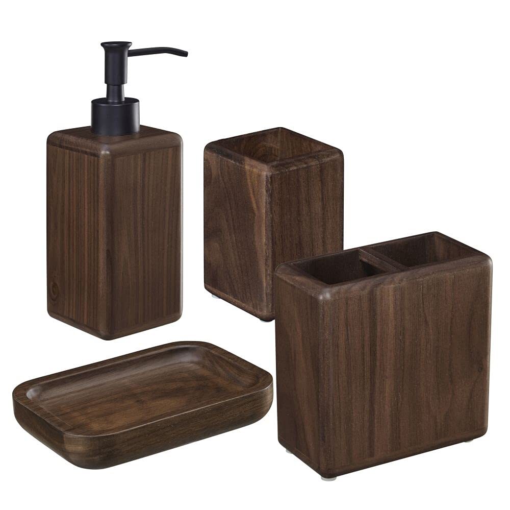 Wooden Bathroom Vanity Set with Soap Dispenser and Toothbrush Holder