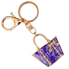 NWT Gorgeous Purple Gold Metal Bling Purse Handbag Lobster Keyring Key holder