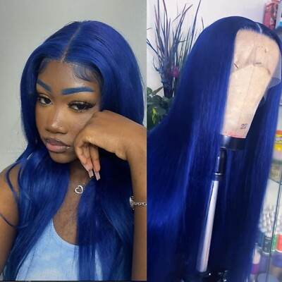 Lace Front Blue Long Straight Heat Resistant Wig Blue Straight Lace Front Synthetic Wig | WigIsFashion main image 4