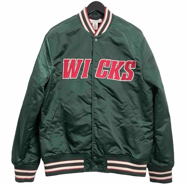 H&M WICKS Green/Red Satin Bomber Varsity Jacket Size M