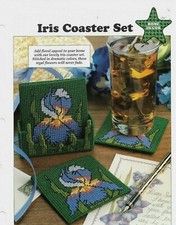 NEW IRIS COASTER SET HOME DECOR PLASTIC CANVAS PATTERN INSTRUCTIONS