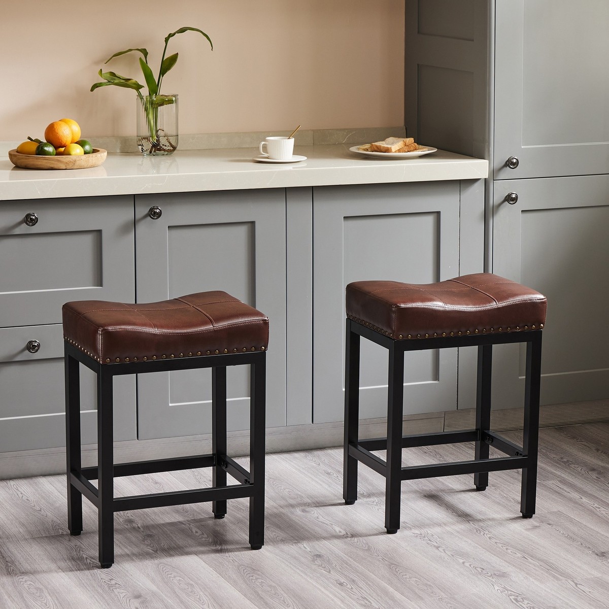 Pcs Upholstered Bar Stools 24 inch Counter Height Kitchen Island Barstools