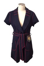 Millard Fillmore Short Sleeve Jacket Coat Navy Red Trim Lined Nwt Women’s Sz L