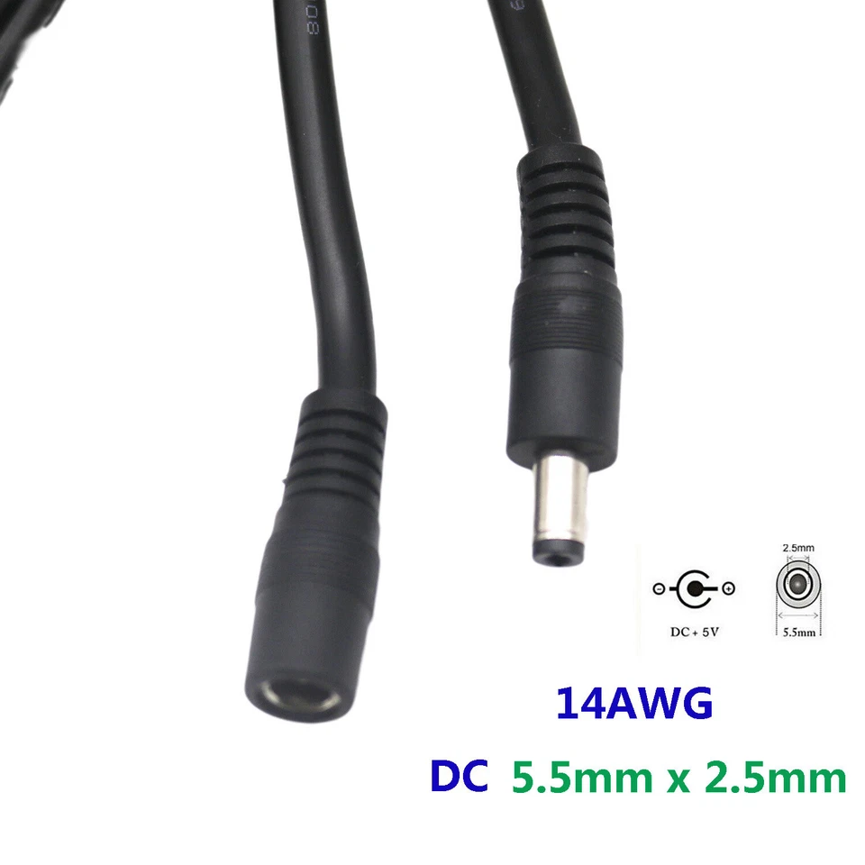 14AWG DC 5.5mm x 2.5mm Extension Cable Power Supply CCTV Camera DVRs LED Strip - Image 3 of 4