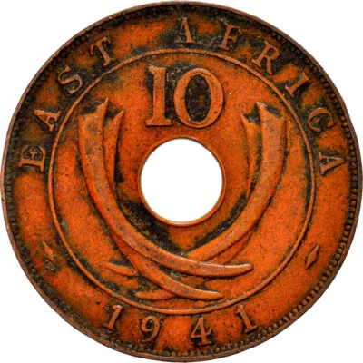 [#909269] EAST AFRICA, George VI, 10 Cents, 1941, EF(40-45), Bronze, KM:26.1 - Bild 1 von 2