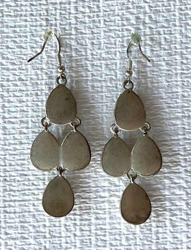 Chandelier Earrings Statement Dangle Drop Cream Cabochon Silver-toned Pierced - Picture 3 of 5