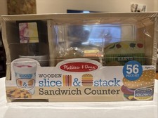 Melissa  Doug Wooden Slice  Stack Sandwich Counter with Deli Slicer 56 Piece