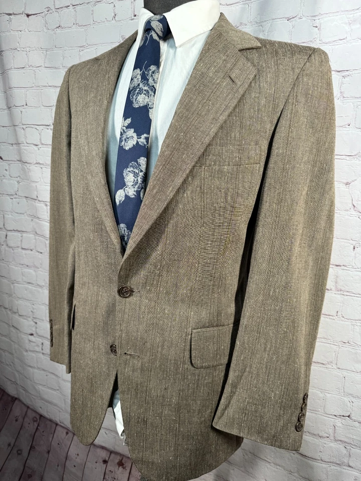 Vintage WARREN SEWELL Mens Brown Wool Flat Front 2pc Suit 40R Jacket 34x28 Pant - Image 3 of 4