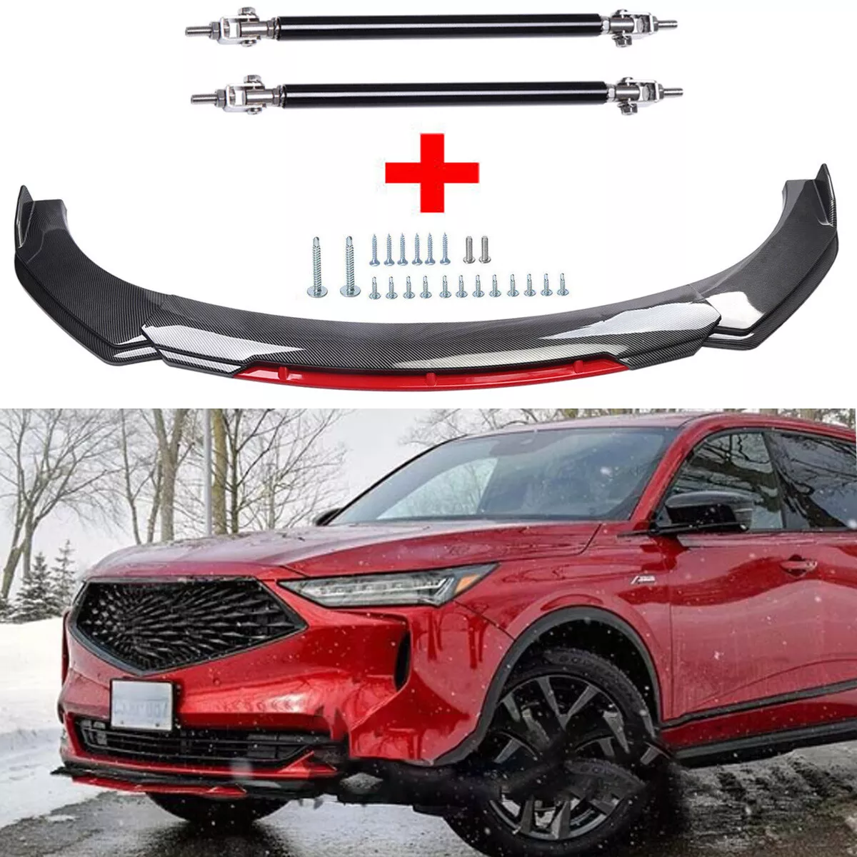 Acura RDX Front Bumper Lip Spoiler Splitter Carbon Fiber Black+Red ...