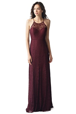 Jenny Yoo Nadya Halter Lace Dress, Cabernet, Size 8