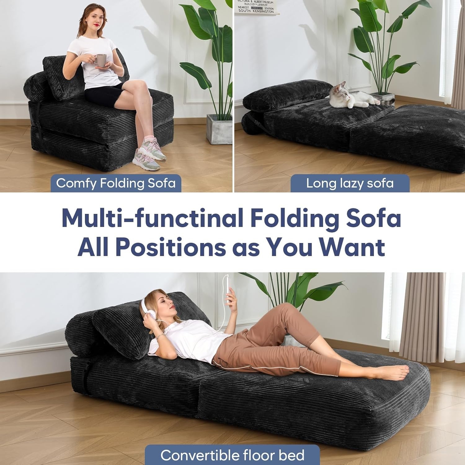 Convertible Sleeper Sofa Bed Futon 2-in-1 Chair Foldable Single Fast Ship