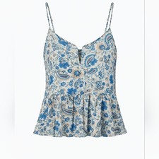 Patrons of Peace Floral Paisley Peplum Tank Top L Boho Rayon Cami