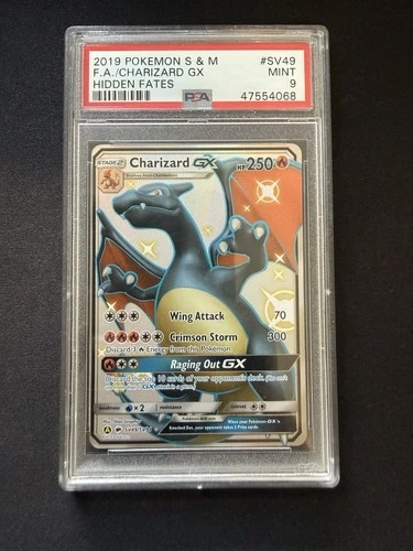2019 POKEMON SM HIDDEN FATES #SV49/SV94 CHARIZARD GX FULL ART SHINY RARE PSA 9