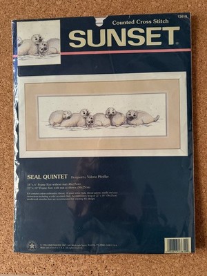Sunset Dimensions Cross Stitch Pattern & Fabric ONLY Seal Quintet 13619 Vintage