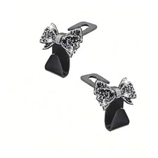 Bling Car Headrest Hook, Cute Crystal Rhinestone Bow S Type Hanger 2 PCS Black