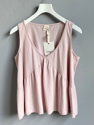 Shirt Top Trägershirt Damen Gr. 36 38 40 S M L Rosa Wiya Volant Baumwolle