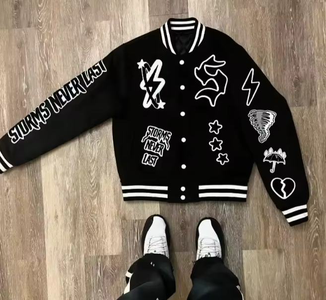90s Hip Hop Flock Embroidery Streetwear Jacket for Men
