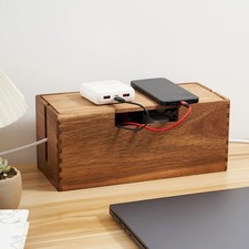Acacia Wood Cable Management Box, Wooden Cord Hider  Organizer Color