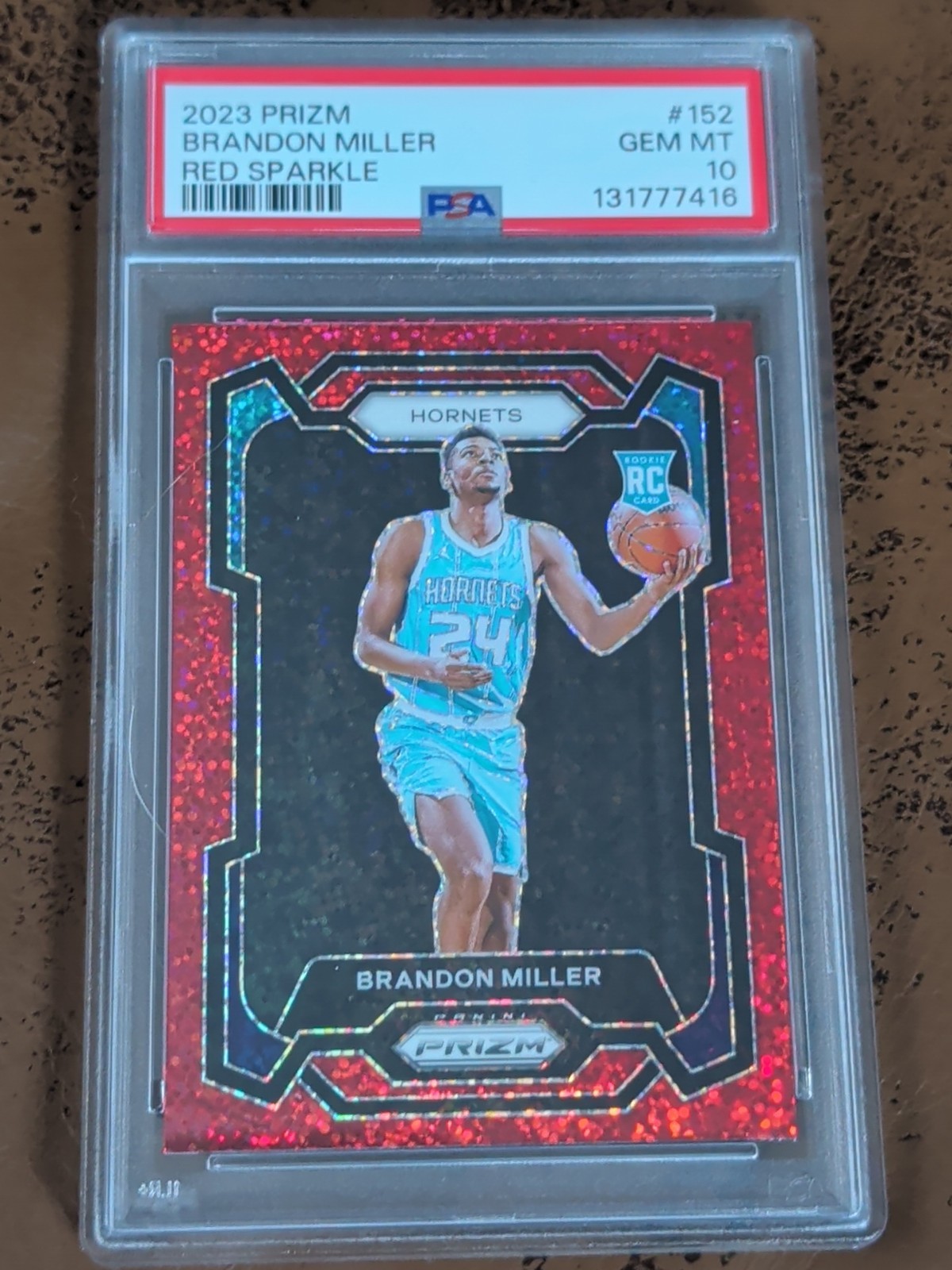 2023-24 Prizm Brandon Miller #152 RC - Red Sparkle Prizm Rookie PSA 10