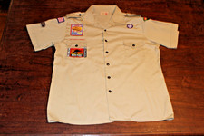 Boy Scouts of America BSA Men's Shirt Tan X-Large XL Sewn Patches Short Sleeve