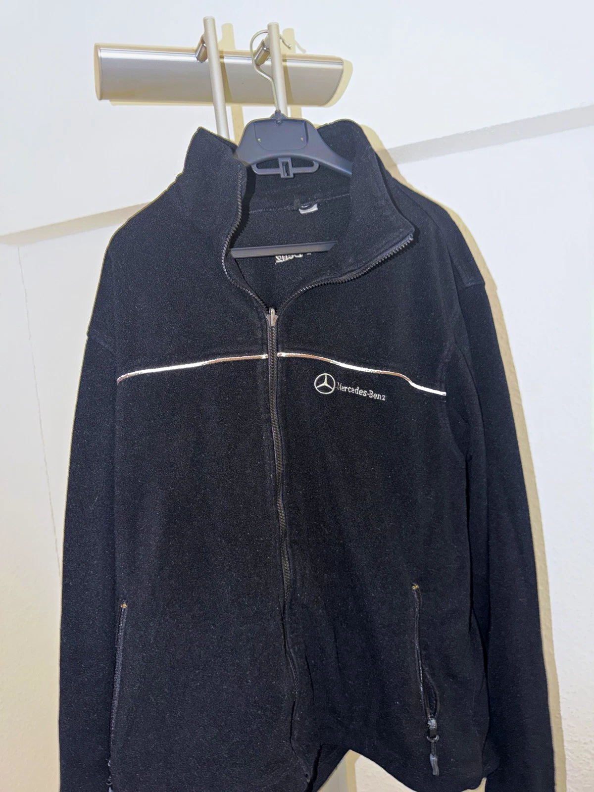 Vintage Mercedes Benz Black 90s Mens Zip Fleece Jacket Racing Size L-XL image 1